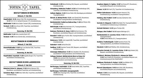 BESTATTUNGEN IN W&Uuml;RZBURG Mittwoch