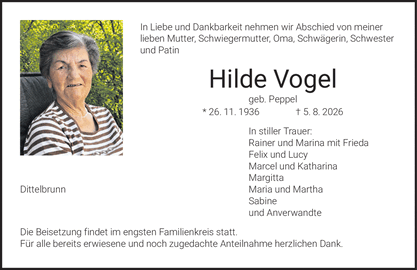 In Liebe und Dankbarkeit nehmen wir Abschied von meiner lieben Mutter