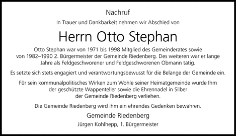 Nachruf In Trauer und Dankbarkeit nehmen wir Abschied von Herrn Otto Stephan