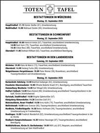 BESTATTUNGEN IN WÜRZBURG Montag