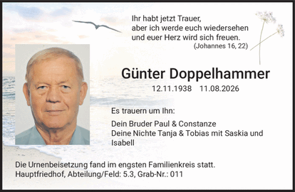 Ihr habt jetzt Trauer, aber ich werde euch wiedersehen und euer Herz wird sich