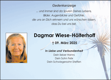 Gedenkanzeige ... und immer sind da Spuren Deines Lebens